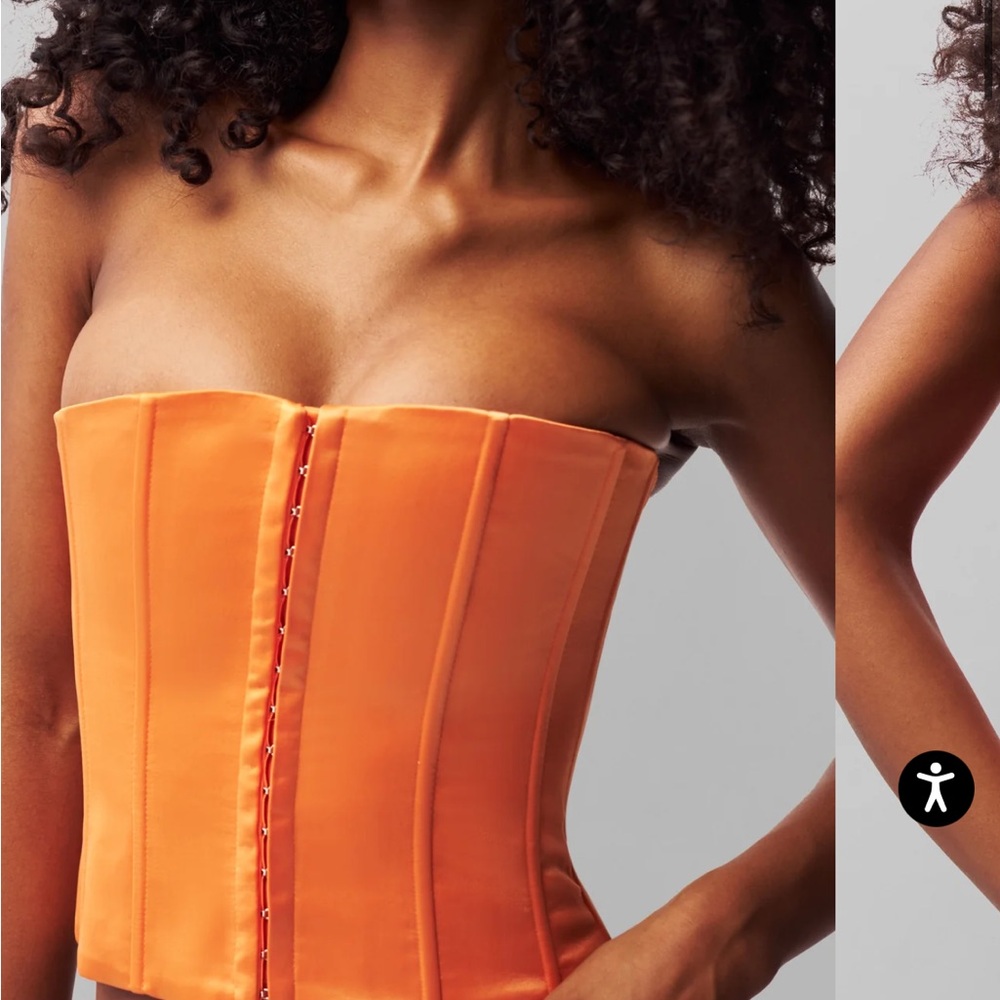 Danielle Guizio Vibrant Orange Strapless Top
